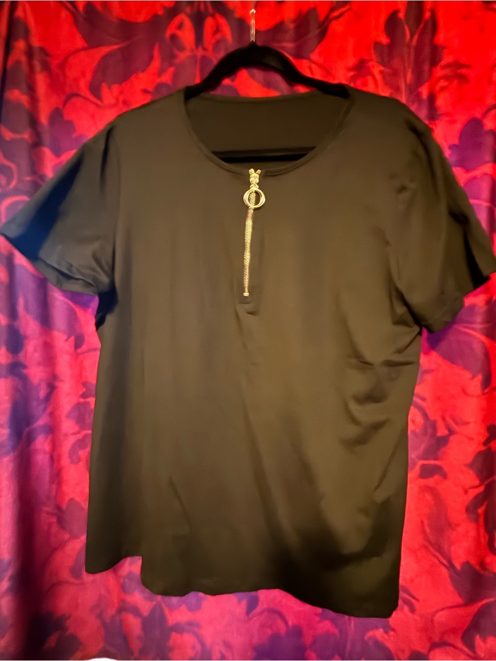 SHEIN Black Short Sleeve Top with Zipper